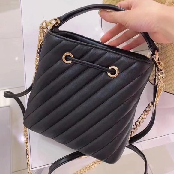MK Suri Small Bucket Crossbody Quilted Black Gold - Picture 2 of 5